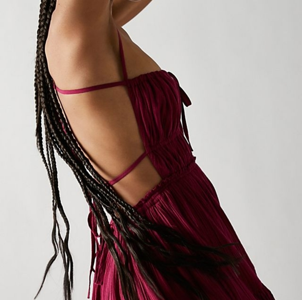 Free People Burgundy Taking Sides Backless Strappy Maxi Dress